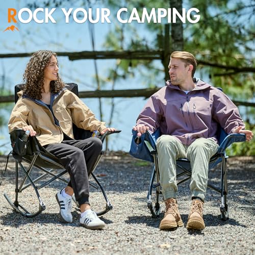 Portal Outdoor Rocking Camping Chair - Foldable Portable Rocker, Black Gray