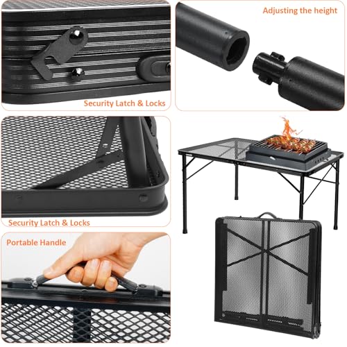 E EASTSTORM 4 Ft Black Metal Folding Table with Adjustable Heights - Portable Outdoor & Indoor Use