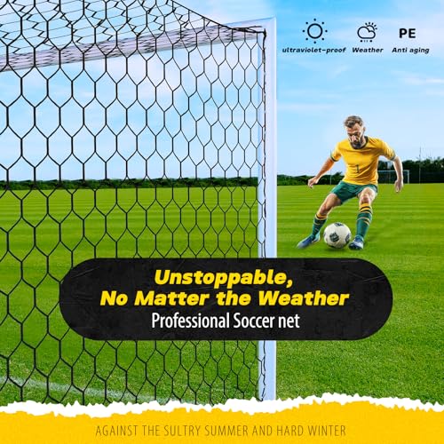 DDVLG Black 24x8FT Soccer Goal Replacement Net - 4mm Nylon, All-Weather, Heavy Duty, 8' Depth, Model: Regular