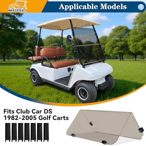 Golf Cart Windshield for Club Car DS 1982-2000, Impact-Resistant Acrylic, Foldable & UV Protected