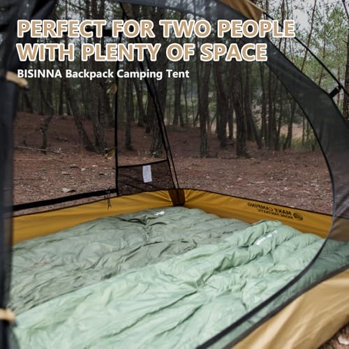 BISINNA Lightweight 2 Person Backpacking Tent - Brown, Waterproof & Windproof