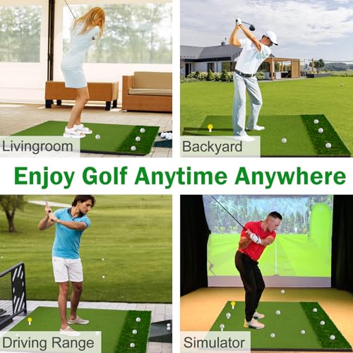 MONOJOY Dark Green 5x4ft Golf Hitting Mat with Dual Turf & Tees
