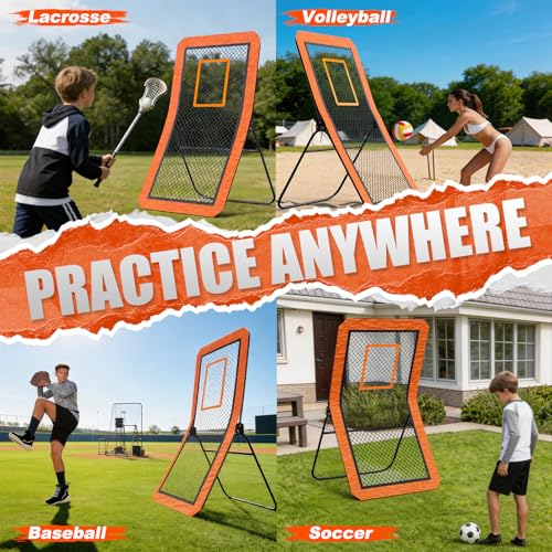 Orange Lacrosse Rebounder Net for Backyard Practice, 4x7FT Adjustable Multi-Sport Training Equipment
