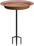 Garbuildman Extra-Large Freestanding Birdbaths Bowl, Detachable Decoration Spa with Metal Stake Stand & Birdfeeder for Outdoor Garden, Oval Style, Chocolate