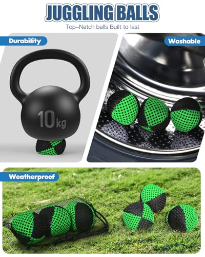 Black and Green Juggling Balls Set of 3 for Beginners & Pros - Durable Bean Bags