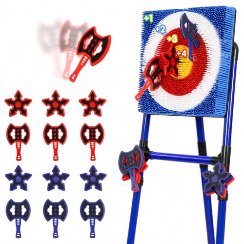 Steadyjoy Blue Backyard Axe Throwing Game Set with 6 Axes & Darts, Portable Indoor/Outdoor