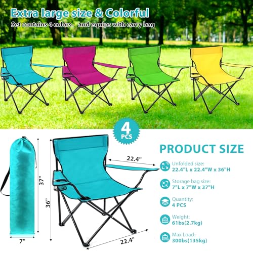 Extra Large Folding Camping Chairs with Carry Bag - Set of 4, Stylish