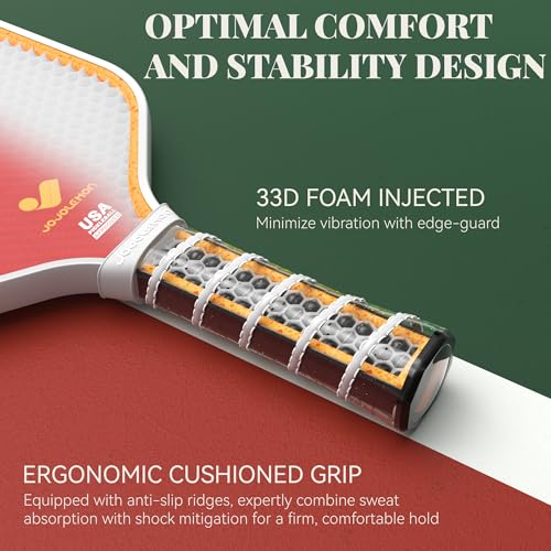 Pickleball Paddle - Carbon Fiber, 16mm Shark Power Core, Spin & Control - Red Variation