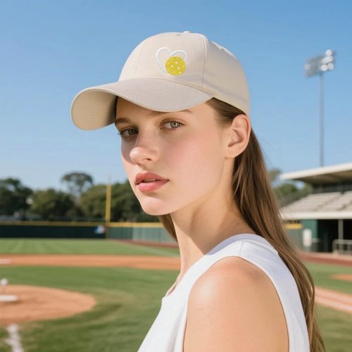 MINYJHZ Pickleball Hat, Pickleball Gifts for Women Men, Adjustable Embroidered Heart Baseball Cap Beige