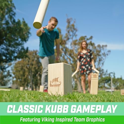Kubb Yard Game Set - Regulation Size with Natural Hardwood - Outdoor Lawn Game