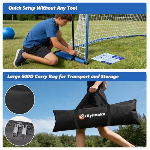 Blue 12x6 FT Soccer Goal for Backyard with Stable Outward Angled Frame