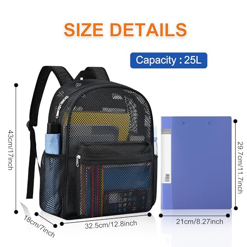 Heavy Duty Mesh Backpack for Beach, Work & Travel 25L Black Clear