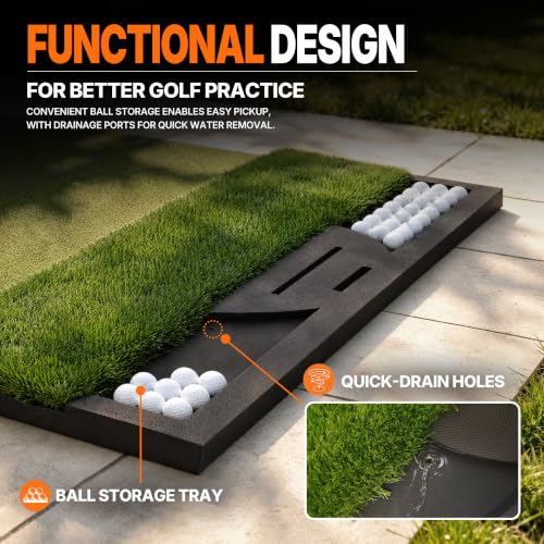 Fanshaw Premium Dual-Turf Golf Mat with Ball Tray & Phone Slot - Green 5x4 ft
