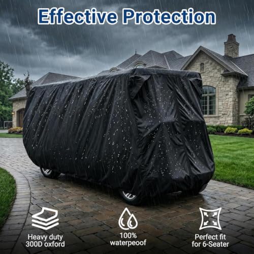 Moveland Waterproof 6-Seat Golf Cart Cover for Outdoor Storage - Black