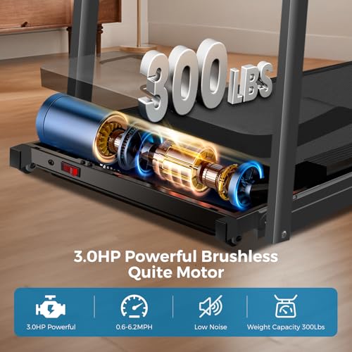Black Portable Foldable Treadmill for Home with Handles - 300 lbs Capacity, Walking Pad, Lightweight & Compact