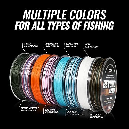Beyond Braid Braided Fishing Line - Super Strong & Abrasion Resistant - Available in Blue Camo, Moss Camo, White, Green, Pink, Blue, 4 Strand & 8 Strand