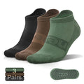Non Slip Yoga Socks with Grips 3 Pairs Large-X-Large Unisex - Black, Coffee, Green
