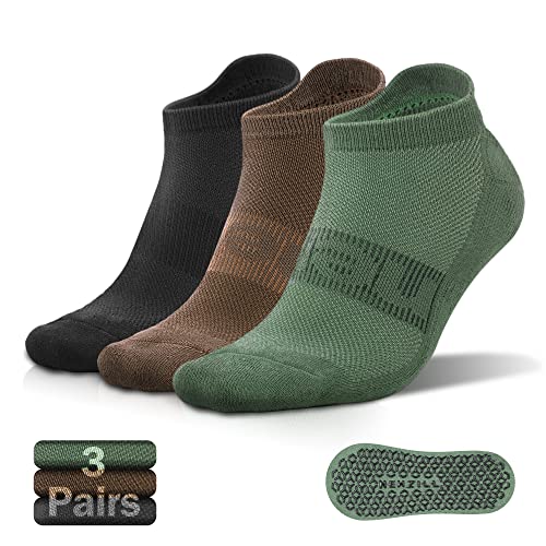 Non Slip Yoga Socks with Grips 3 Pairs Large-X-Large Unisex - Black, Coffee, Green