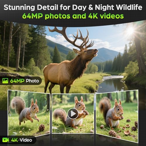 Dark Gray 4K 64MP Solar Trail Camera WiFi Night Vision Motion Activated with 32GB Card
