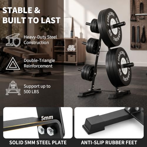 LIONSCOOL 500 lbs Heavy-Duty Weight Plate Tree Rack for 1" & 2" Plates