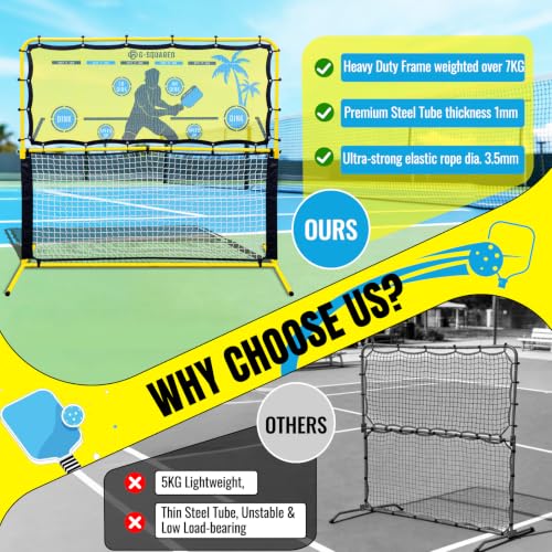 G-SQAURED Yellow 6x6FT Pickleball Rebounder & Net - Portable Adjustable Training