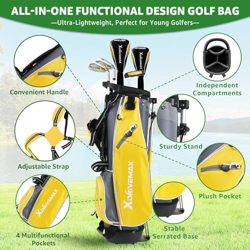 Yellow Kids Golf Club Set for Ages 4-12, 5-6 Piece Junior Golf Clubs with Stand Bag, 50-60 Inches