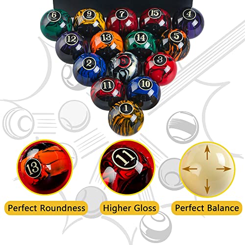 Marble Black Billiard Balls Set - Regulation Size 16 Pool Table Accessories