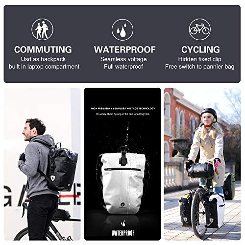 HUNTVP 27L Waterproof Bicycle Pannier Bag Backpack with Shoulder Strap - Black