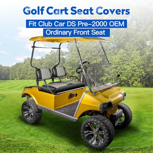 NOKINS Golf Cart Seat Covers for Club Car DS Pre-2000 - Oyster Gray & Black Vinyl Diamond Front Seat Cushions