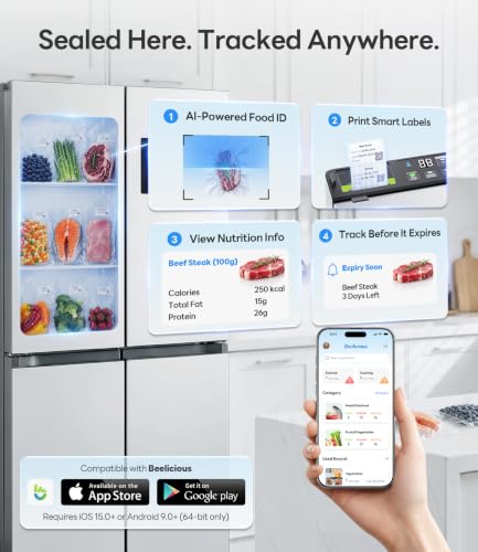 Beelicious Pro Silver 98kPa Smart Vacuum Sealer with Label Printing & Food Management App