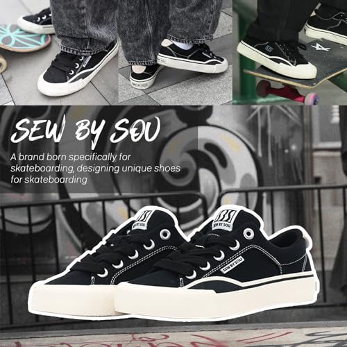 Skate Shoes for Men Women Low Top Pro Skateboard Training Casual Sneakers Black