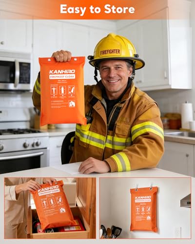 Emergency Fireproof Cloak with Hood - Extra Large 70.87 x 70.87 Inches, Heat Resistant Fire Escape Poncho in Orange