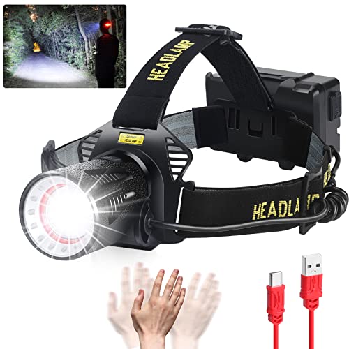 Rechargeable Headlamp with 7 Modes Waterproof Zoomable LED Headlight for Camping Hunting Fishing