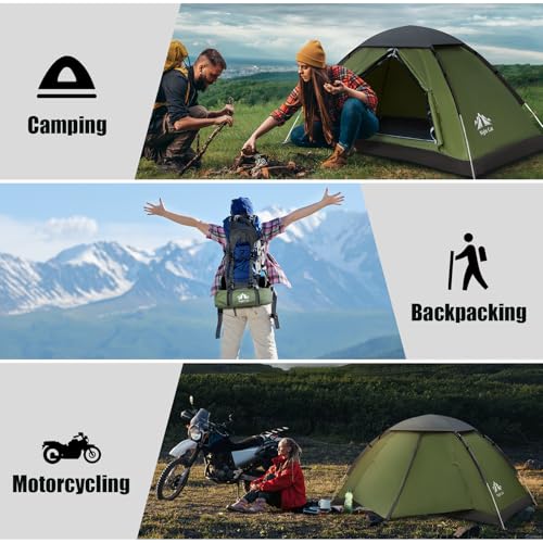 Army Green Backpacking Tent for 2 Persons - Lightweight Waterproof Camping Shelter