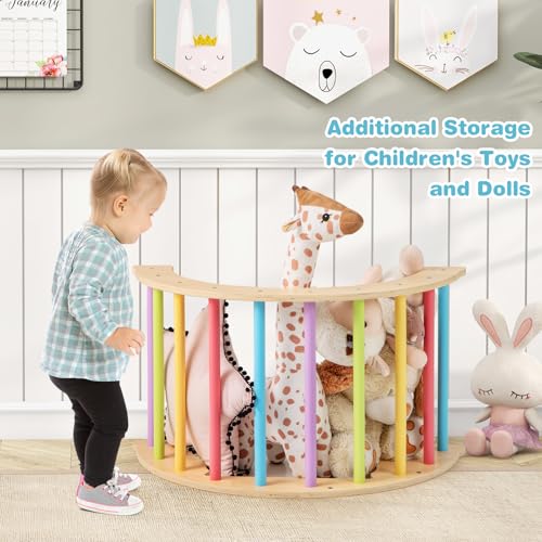 Costzon Multicolor Wooden Rocking Climbing Arch for Kids with Cushion & Storage