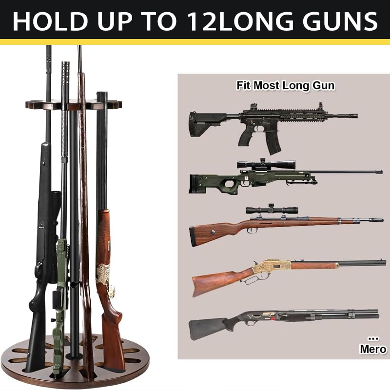 Yoimori Brown Indoor Gun Rack with 360° Rotating Stand Holds Up to 12 Rifles