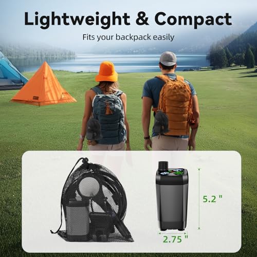 Portable Camping Shower with Heater & Bucket - Rechargeable 6000mAh