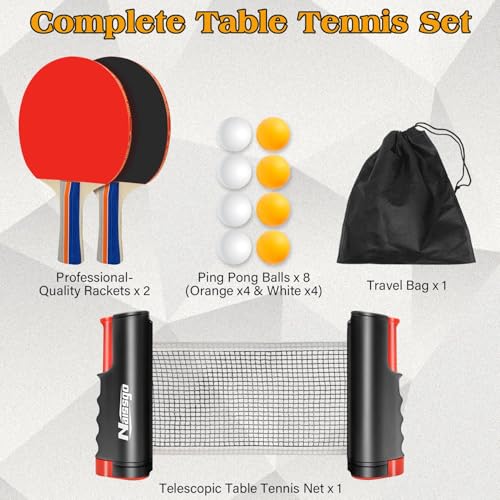 Portable Table Tennis Set with Retractable Net and 2 Paddles for Indoor Outdoor Play