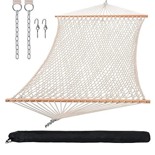 Beige Double Hammock - 450 lbs Capacity, Natural Cotton Rope, Large