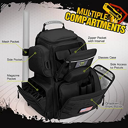 TIDEWE Black Gun Range Backpack with Pistol Cases & Ammo Storage