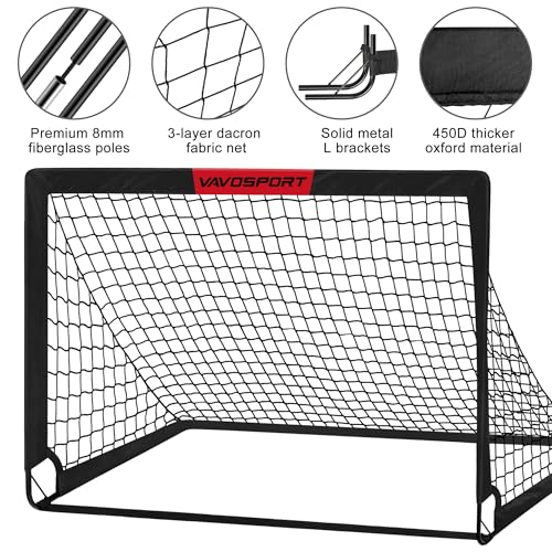 VAVOSPORT 5ft x 3.6ft Kids Soccer Goals Set of 2 - Portable Backyard Soccer Training Equipment, Black