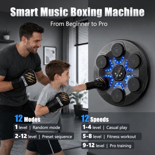 Music Boxing Machine with Gloves - Black - Kids & Adults Fitness Equipment