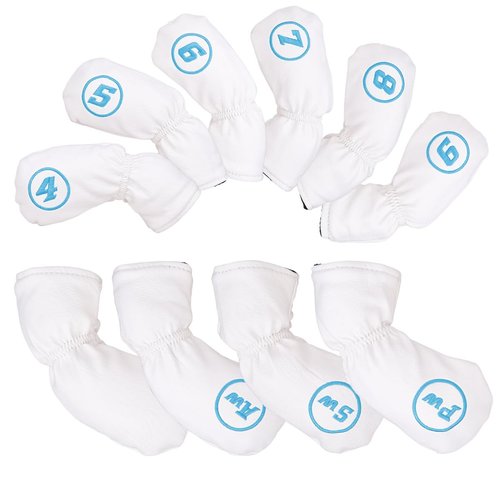 10pcs/Set White Leather with Puppy Design Golf Club Iron Head Covers 4-9, Pw,Sw,Aw,Blank One Fit Right Hand Irons