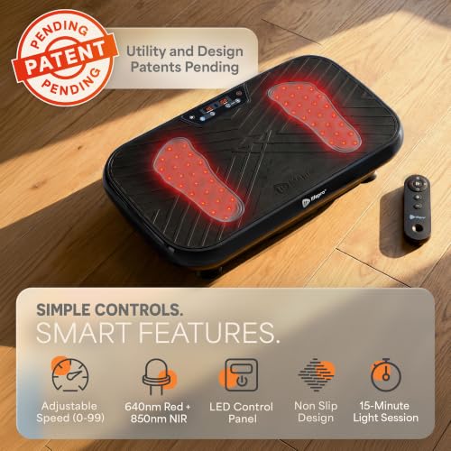 Lifepro VibraRed Vibration Plate with Red Light Therapy & Resistance Bands - Black Edition