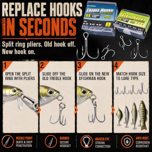 XFISHMAN 5X Heavy Duty Saltwater Treble Hooks Size 5/0 - 6 Pack