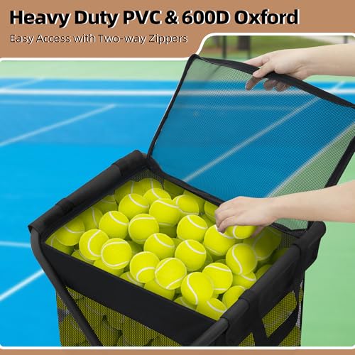Foldable Tennis Ball Hopper Cart with Removable Ball Bag - Portable Ball Storage Organizer