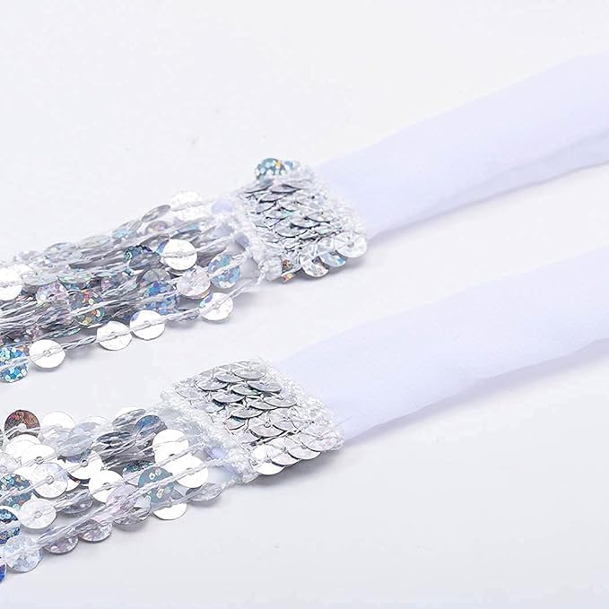 Women Sparkly Sequin Skirt with Tassel in Silver - Belly Dance Wrap