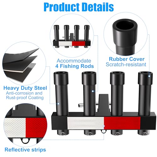 Rumoid Adjustable Hitch Fishing Rod Holder for 2-Inch Receiver, 4 Rod Capacity