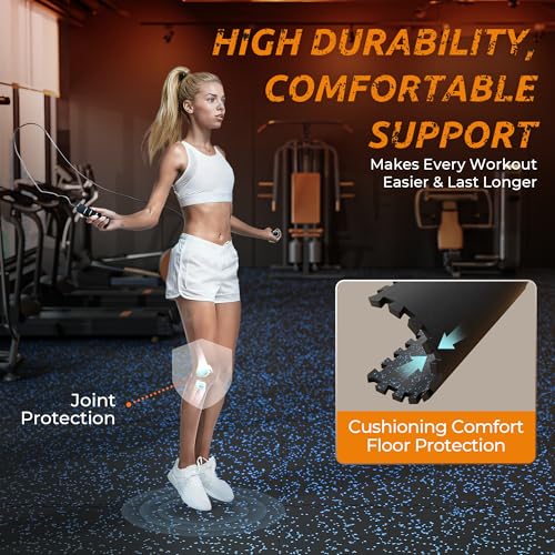 PRAISUN 0.6-Inch Thick Interlocking Rubber Gym Floor Tiles, 24 Tiles (96 Sq Ft), Black/Blue