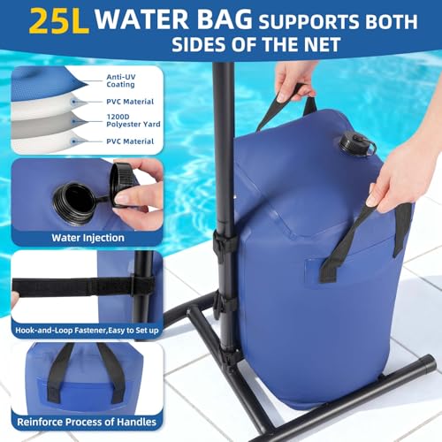Olybeaka Blue Pool Volleyball Net Set, 30ft Adjustable & Heavy-Duty for Inground Pools